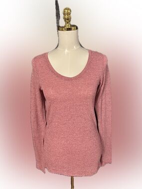 Poof! Mauve Heathered V-Neck Tunic Top Long Sleeve Soft Knit EUC M